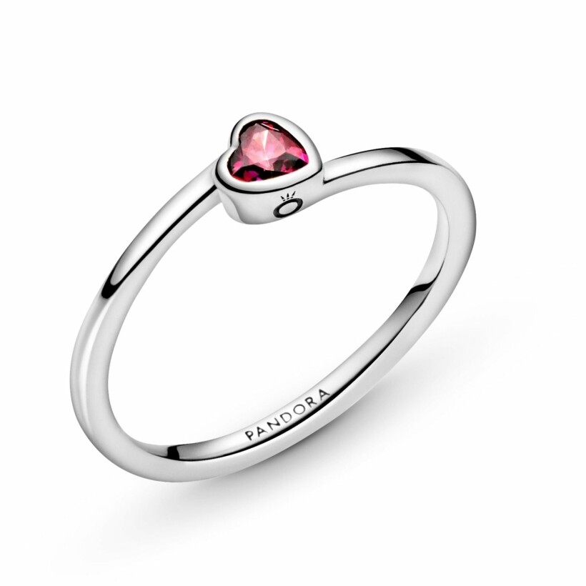 Bague Pandora People solitaire cœur incliné rouge en argent et oxyde de zirconium, taille 52