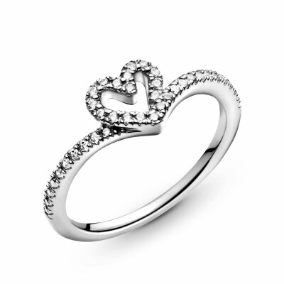 Bague Pandora Wish cœur vœu scintillant en argent et oxyde de zirconium, taille 54