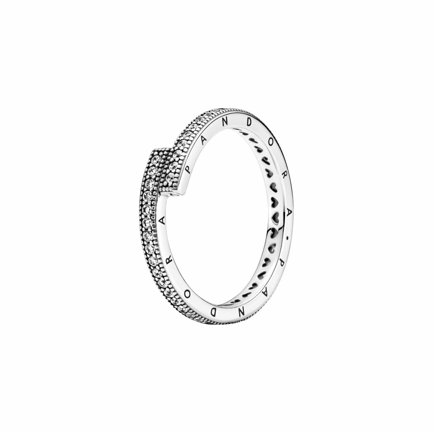 Bague Pandora Signature chevauchante scintillante en argent et oxydes de zirconium, taille 52