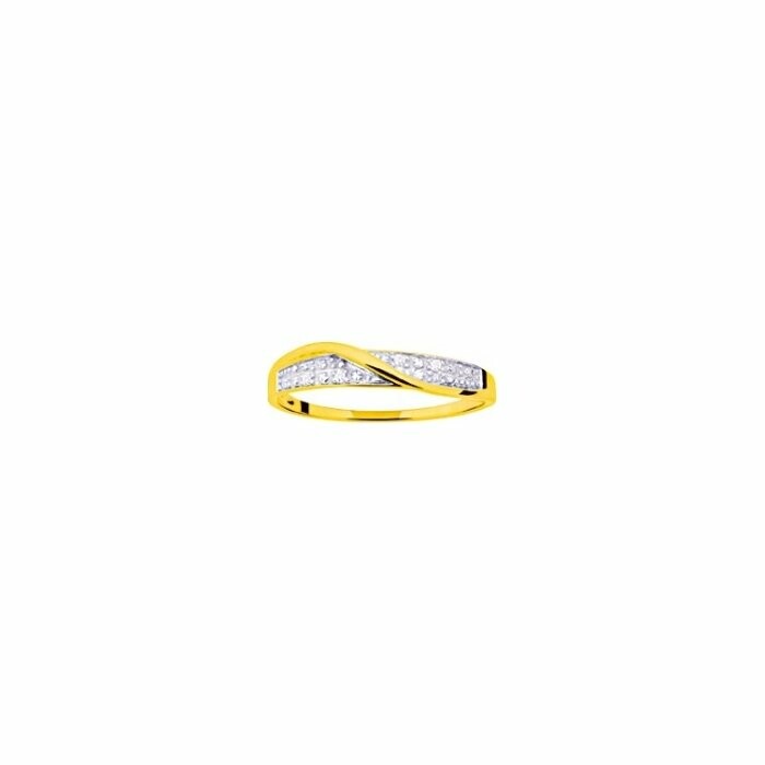 Bague en or jaune, rhodium et diamants