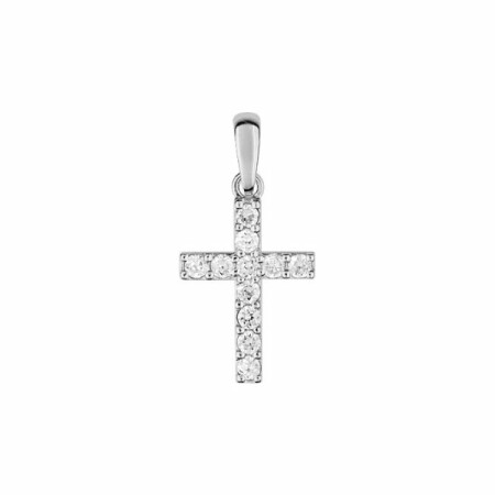 Pendentif croix en or blanc et oxyde de zirconium