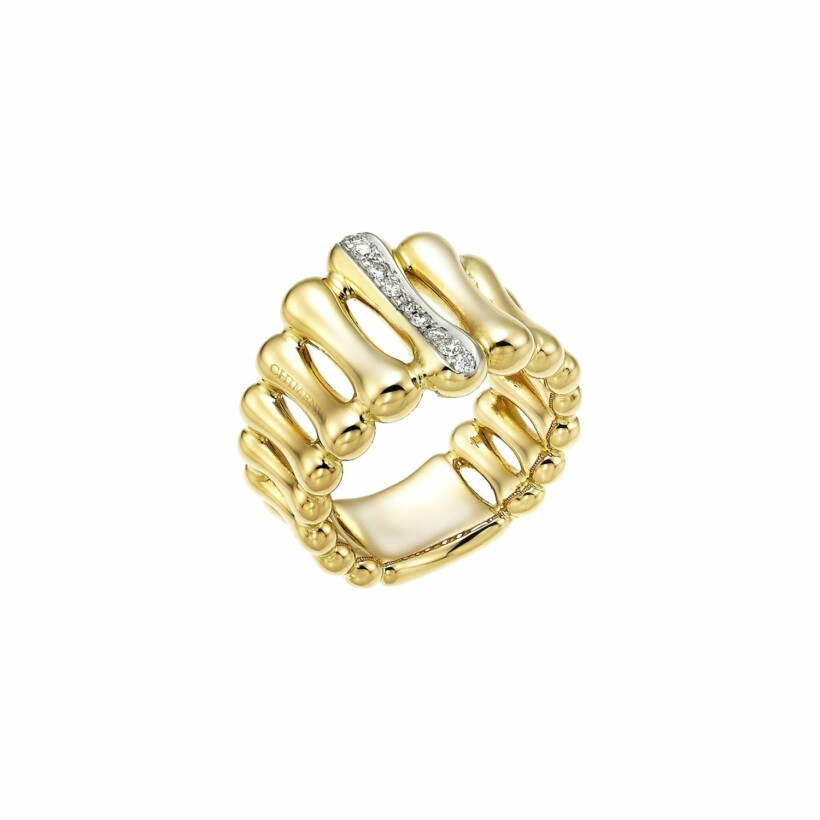 Bague Chimento Bamboo Over Ligne verticale en or jaune et diamant