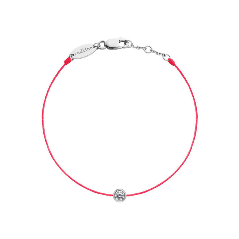Bracelet Redline Pure fil rouge fluo avec diamant 0.10 ct en serti clos, or blanc