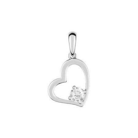 Pendentif coeur en or blanc et oxyde de zirconium