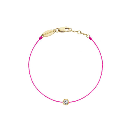 Bracelet RedLine Pure fil rose fluo avec diamant 0.10 ct en serti clos, or jaune