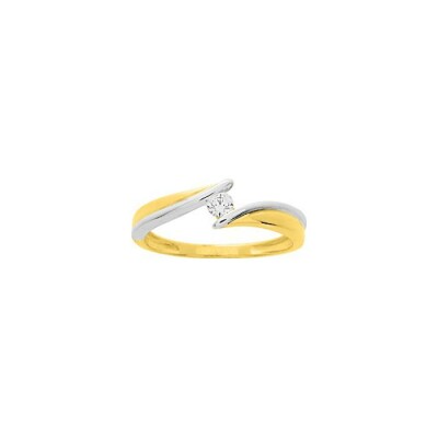 Bague en or jaune, or blanc et oxyde de zirconium