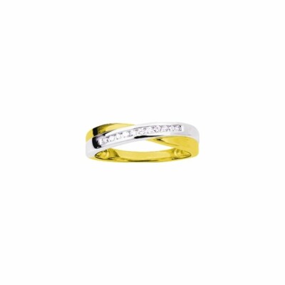 Bague en or jaune, rhodium et oxydes de zirconium