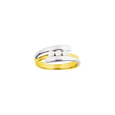 Bague trilogie en or jaune, or blanc et oxyde de zirconium