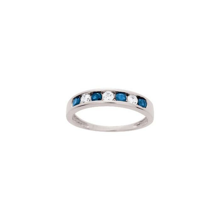 Bague en or blanc, saphir et oxyde de zirconium