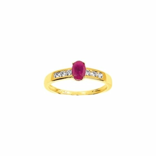 Bague en or jaune, oxydes de zirconium et rubis