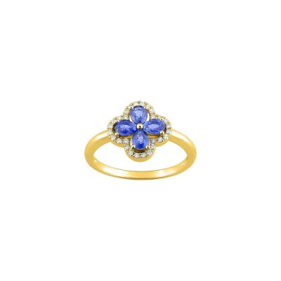 Bague en or jaune, saphirs et diamants