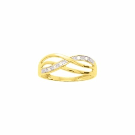 Bague en or jaune, rhodium et oxydes de zirconium