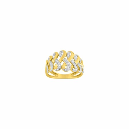 Bague en or jaune, rhodium et diamants