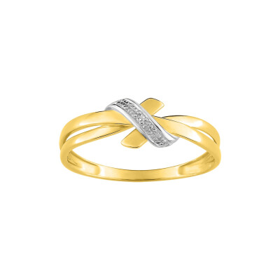 Bague en or jaune, rhodium et diamant