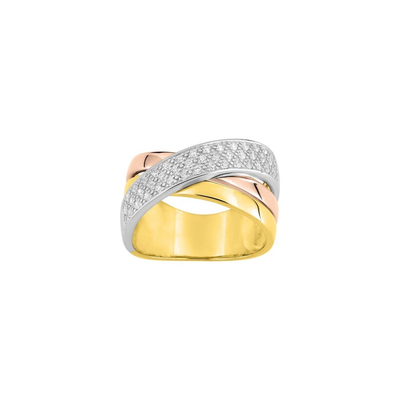 Bague en or jaune, or rose et or blanc et diamant, 0.34ct