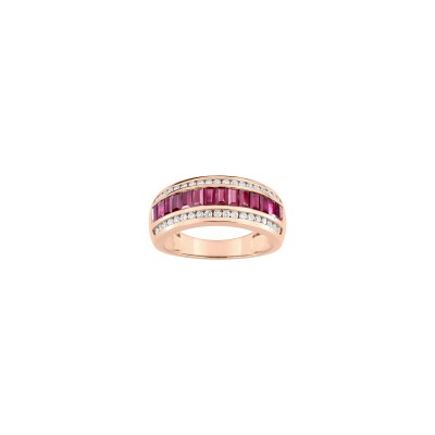 Bague en or rose, diamant 0.34ct et rubis