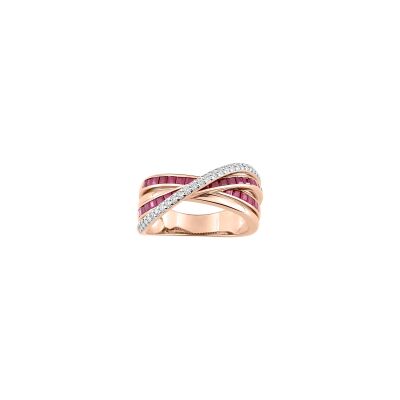 Bague en or rose, diamant 0.18ct et rubis