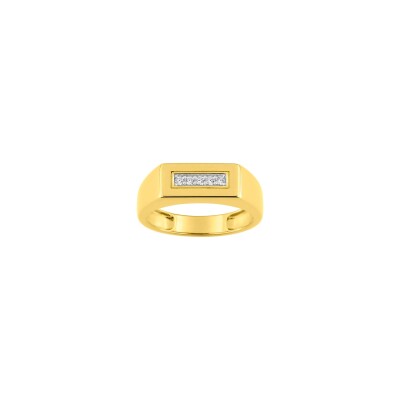 Chevalière en or jaune et oxyde de zirconium