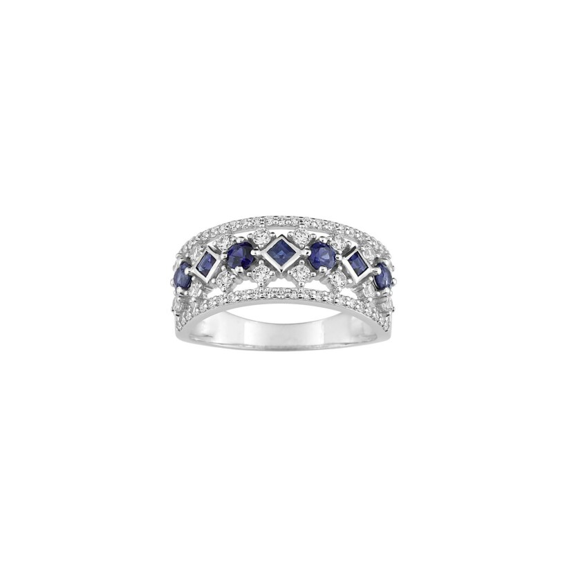 Bague en or blanc, saphir et oxyde de zirconium