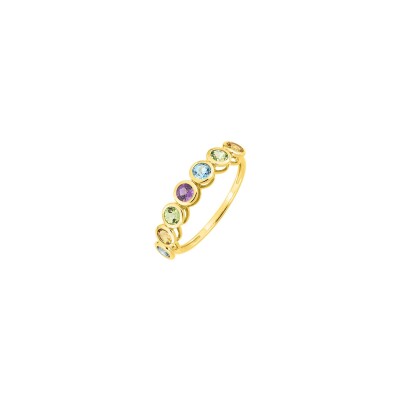 Bague en or jaune, améthyste, péridot, topaze bleue et citrine