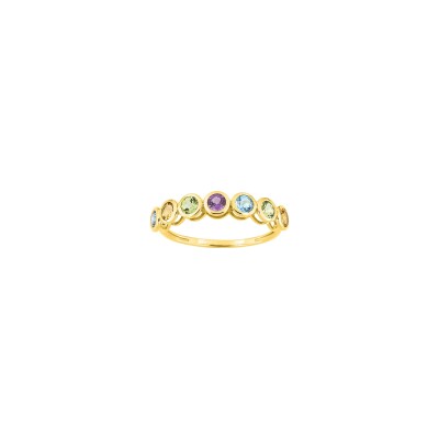 Bague en or jaune, améthyste, péridot, topaze bleue et citrine