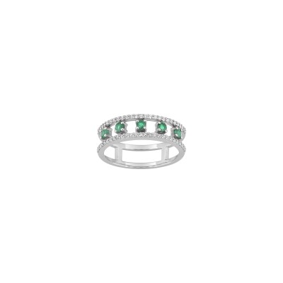 Bague en or blanc, oxyde de zirconium et émeraude