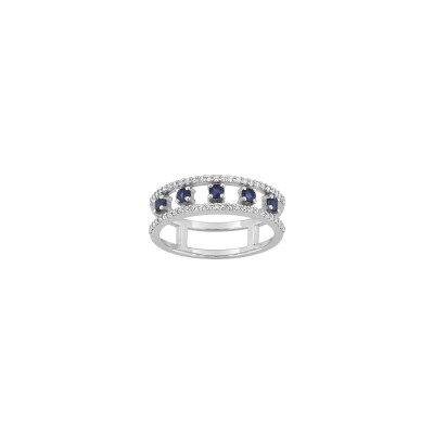 Bague en or blanc, oxyde de zirconium et saphir