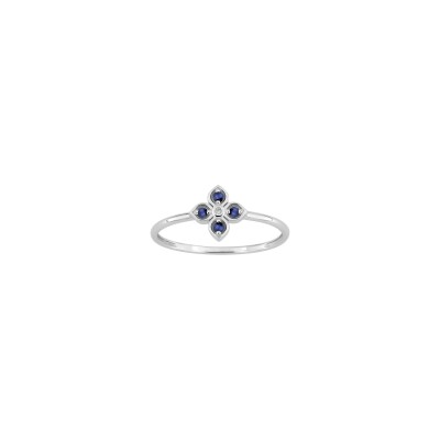 Bague en or blanc, diamant 0.01ct et saphir