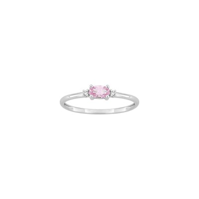 Bague en or blanc, saphir rose et diamants