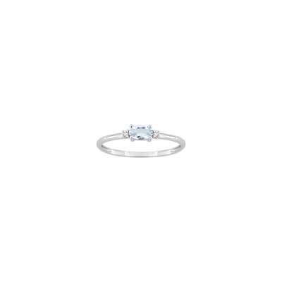 Bague en or blanc, diamant 0.02ct et aigue-marine
