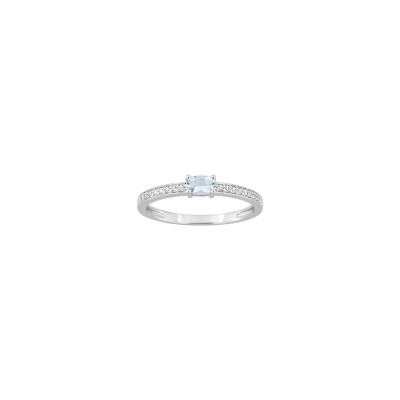 Bague en or blanc, diamant 0.09ct et aigue-marine