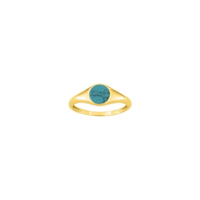 Chevalière en or jaune et turquoise