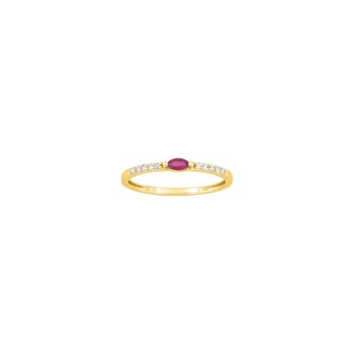 Bague en or jaune, diamant 0.08ct et rubis