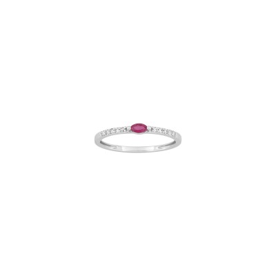 Bague en or blanc, diamant 0.08ct et rubis