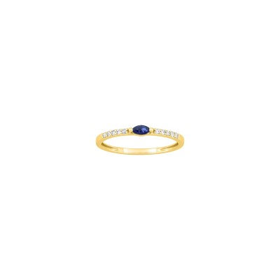 Bague en or jaune, diamant 0.08ct et saphir