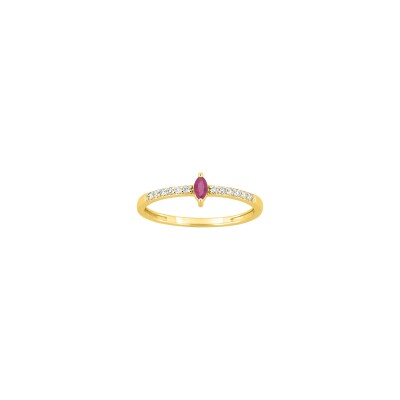 Bague en or jaune, diamant 0.10ct et rubis