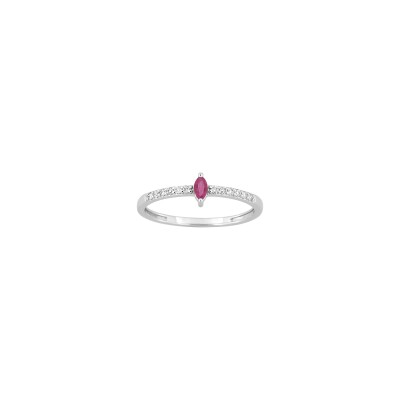 Bague en or blanc, diamant 0.10ct et rubis