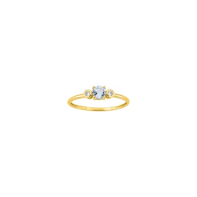 Bague en or jaune, aigue-marine et oxyde de zirconium