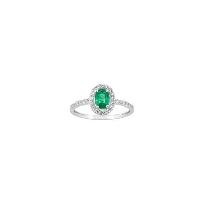 Bague en or blanc, oxyde de zirconium et émeraude