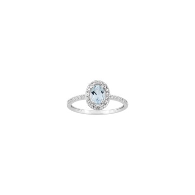Bague en or blanc, aigue-marine et oxyde de zirconium