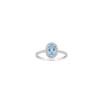 Bague en or blanc, oxyde de zirconium et topaze bleue