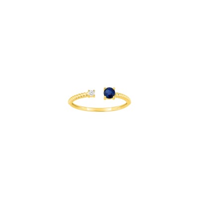 Bague en or jaune, diamant 0.03ct et saphir