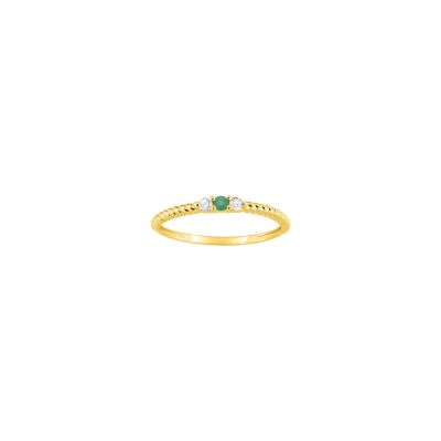 Bague en or jaune, diamant 0.06ct et émeraude