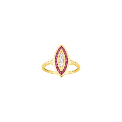Bague en or jaune, diamant 0.14ct et rubis