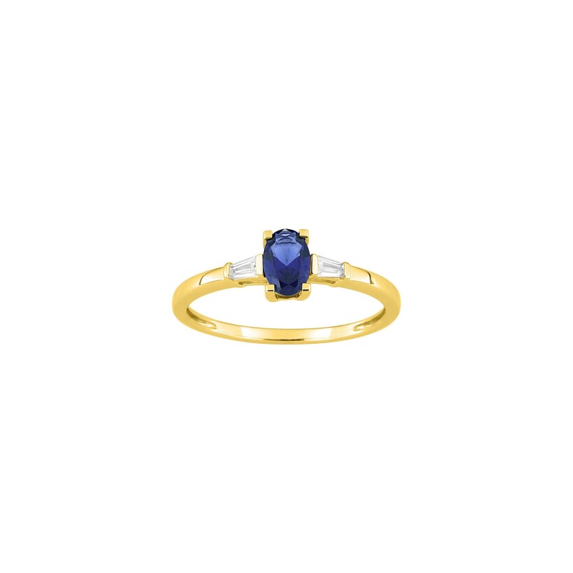 Bague en or jaune, saphir et diamants