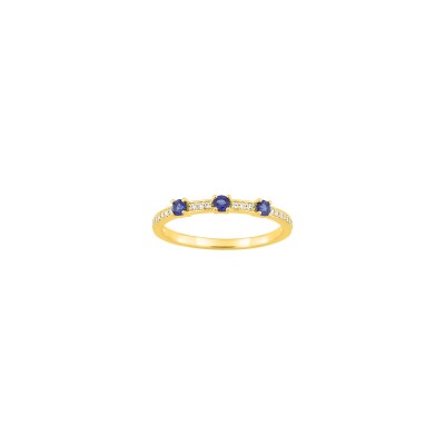Bague en or jaune, diamant 0.10ct et saphir