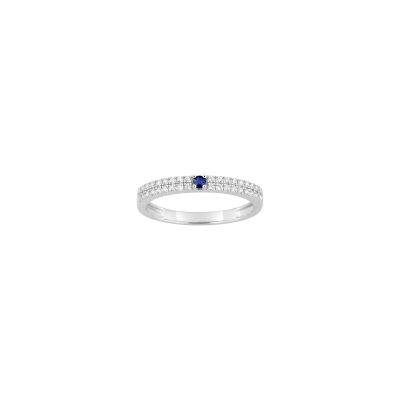 Bague en or blanc, oxyde de zirconium et saphir