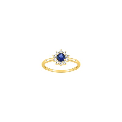 Bague en or jaune, diamant 0.21ct et saphir