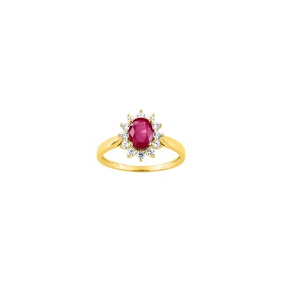 Bague en or jaune, diamant 0.36ct et rubis