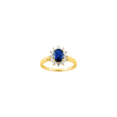 Bague en or jaune, diamant 0.36ct et saphir